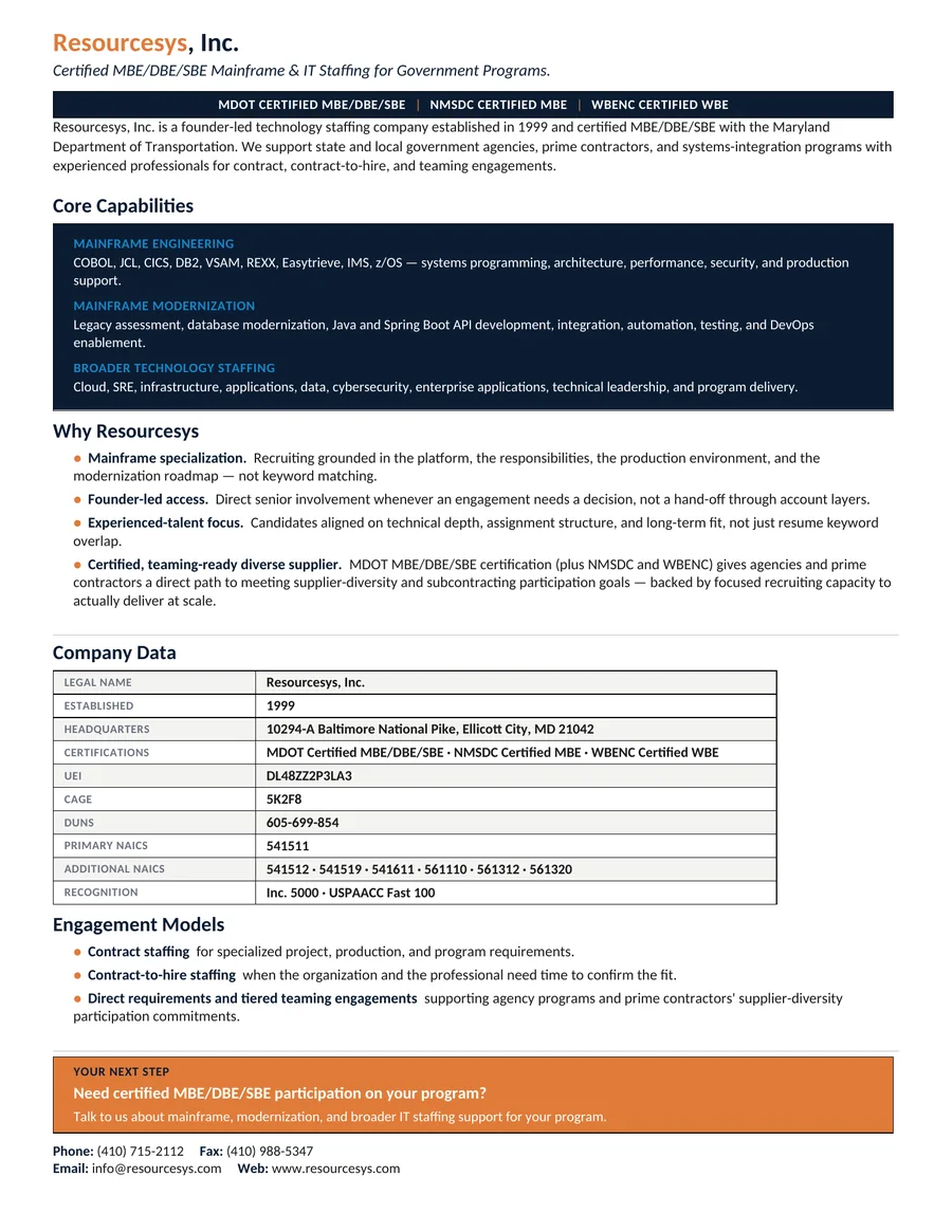 Preview of Resourcesys Government Capability Statement